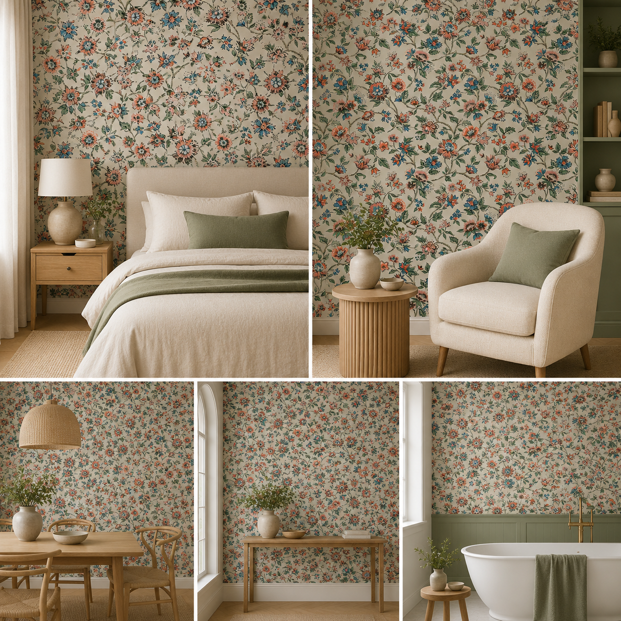 Floral Artful Wallpaper for Living Room