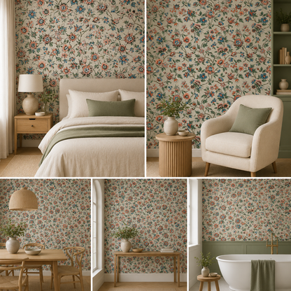 Floral Artful Wallpaper for Living Room