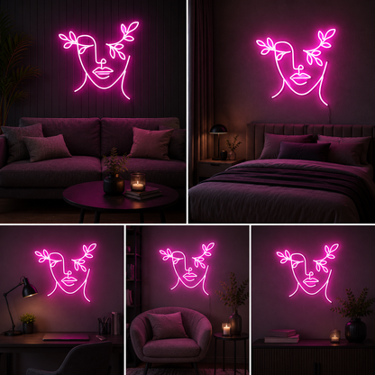 Abstract Beauty Face Neon Sign Board | Pink LED Custom Neon Light Sign for Salon, Makeup Studio & Aesthetic Wall Decor