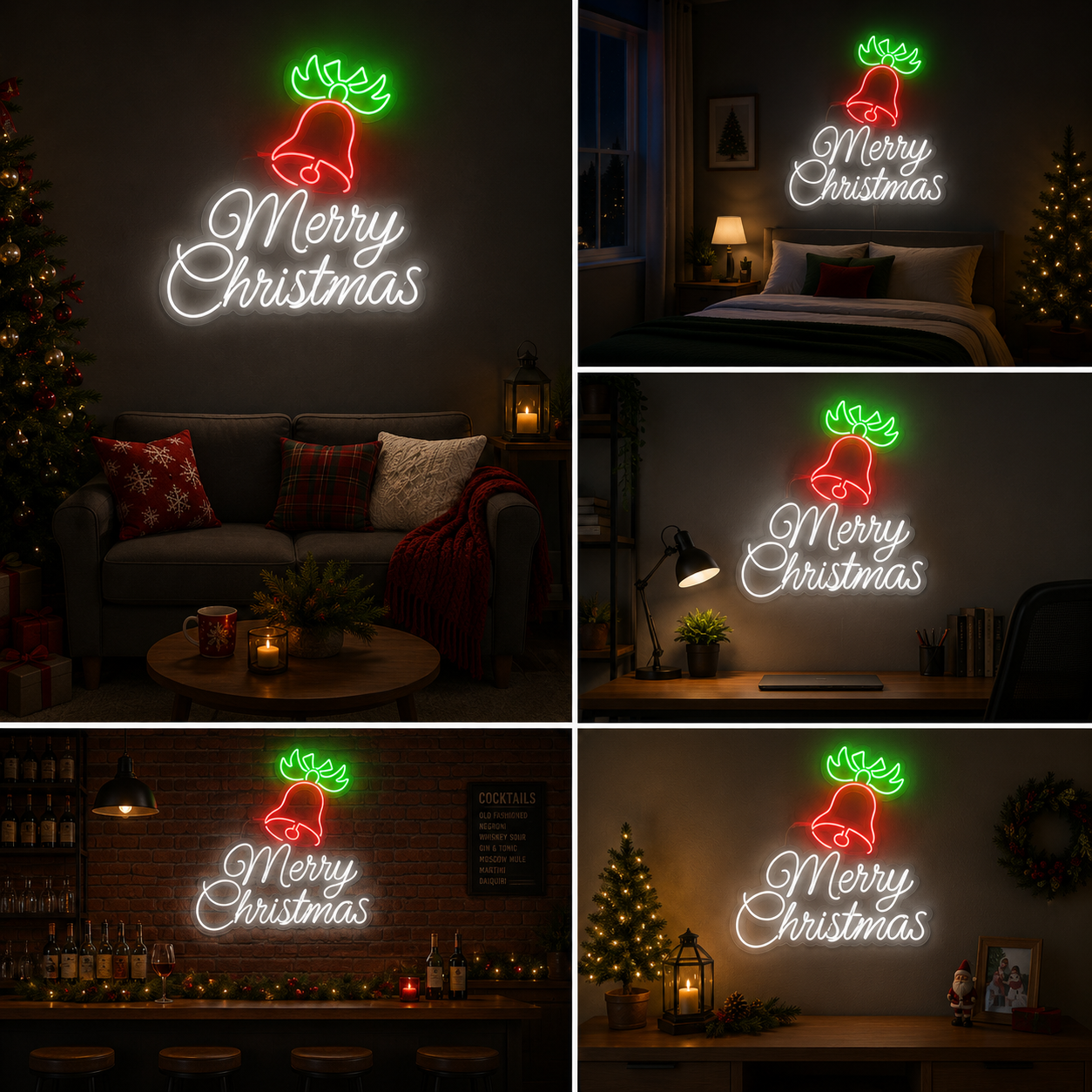 Merry Christmas Bell Neon Sign Board | LED Festive Neon Light Wall Decor