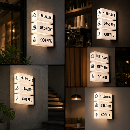Stacked LED Cafe Light Box Sign | Custom Coffee Dessert Wall Signage | Illuminated Storefront Branding for Bakery Coffee Shop