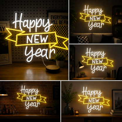Happy New Year Arrow Neon Sign Board | LED Party Neon Light Decor