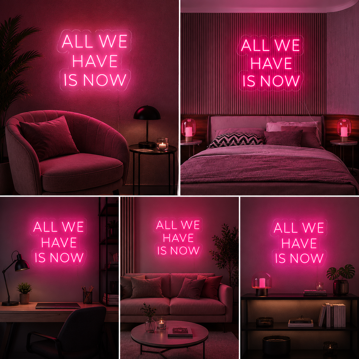 All We Have Is Now Neon Sign Board | Pink LED Custom Neon Light Quote Sign for Bedroom & Aesthetic Wall Decor