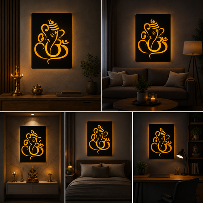Lord Ganesha Led Acrylic Wall Decor for Living Room (12x18 In)
