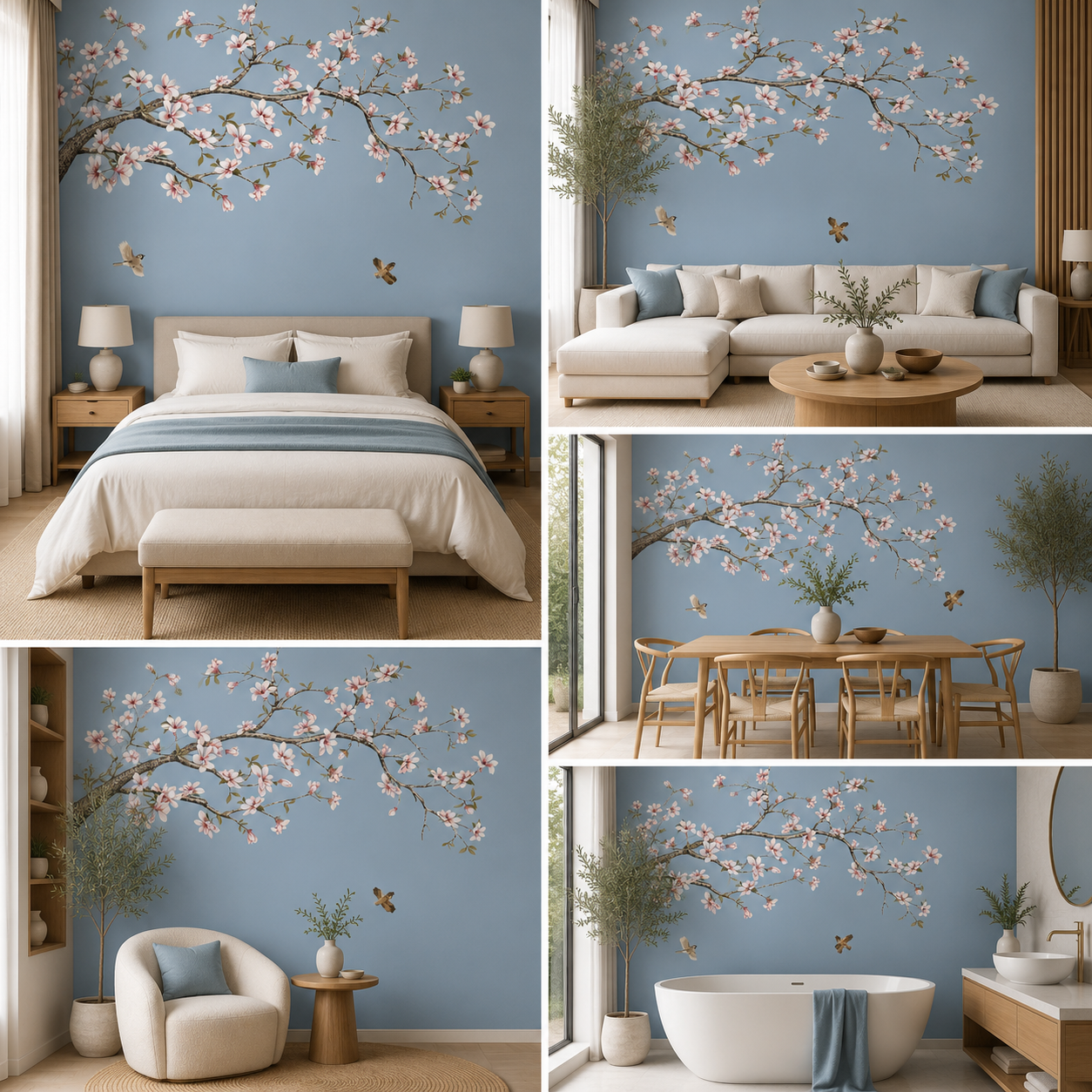 Bird in a Floral Tree  Wallpaper for Living Room