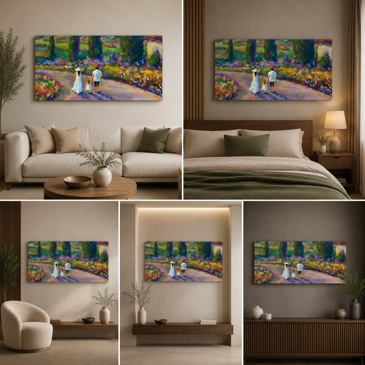 Family Walking Garden Painting for Home Decor
