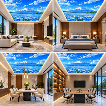 3D Sky Ceiling Design with Mount Fuji Lake View for Living Room, Bedroom & Dining Room