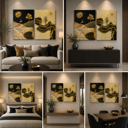 Abstract Modern Canvas Painting Wall Art – Large Size Frame (18 x 24 Inches Each Part)