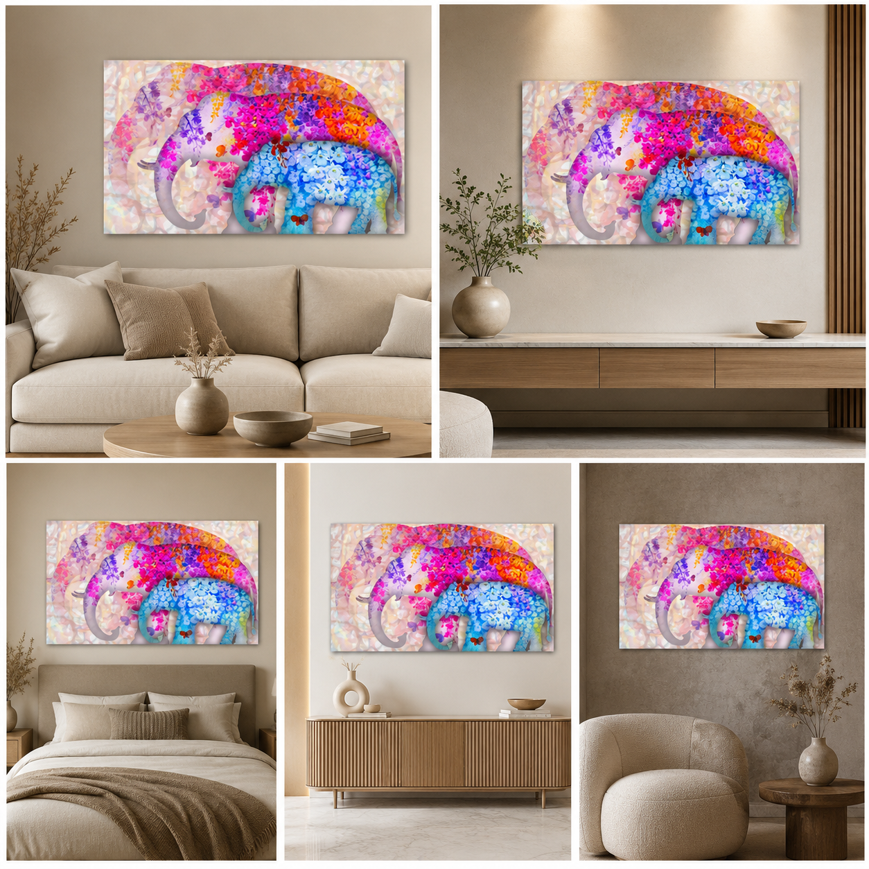 An Elephant Family Wall Painting Frame for Living Room Decor