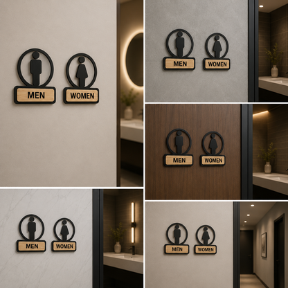 Men Women Restroom Door Sign Set | Modern Bathroom Gender Signage Plaques
