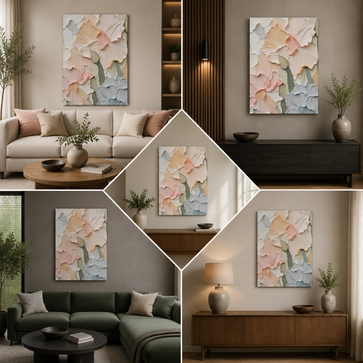 Pastel Floral Abstract Wall Painting | Modern Textured Canvas Art for Living Room & Home Decor