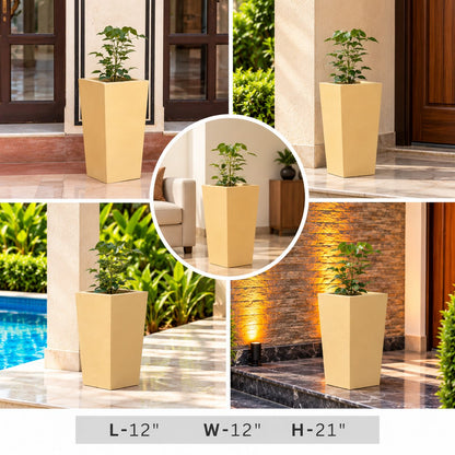 12 Inch Yellow Square Planter Pot, 21 Inch Tall Modern Tapered Decorative Plant Pot