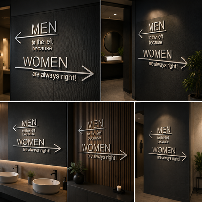 Men Women Direction Wall Sign – Funny Office Quote Wall Art | Creative Restroom & Workplace Decor