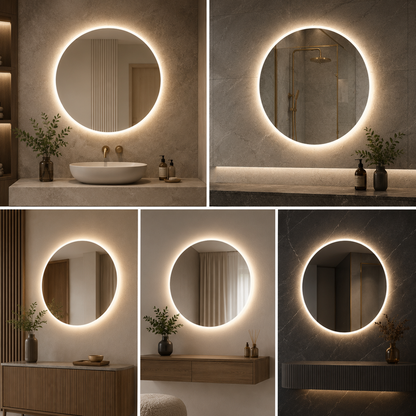 Modern Round LED Bathroom Mirror Set with Warm Backlight | Double Circular Vanity Wall Mirrors for Home & Hotel