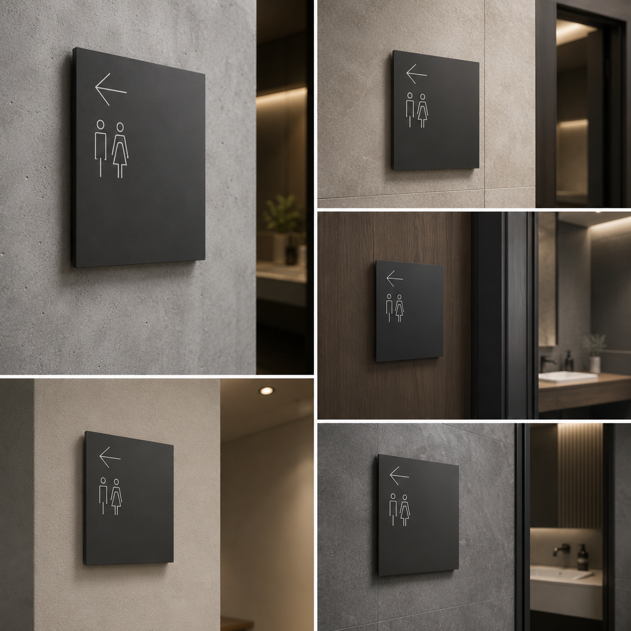 Minimalist Directional Restroom Sign | Modern Washroom Arrow Plaque | Bathroom Wayfinding Wall Signage for Office Hotel Mall