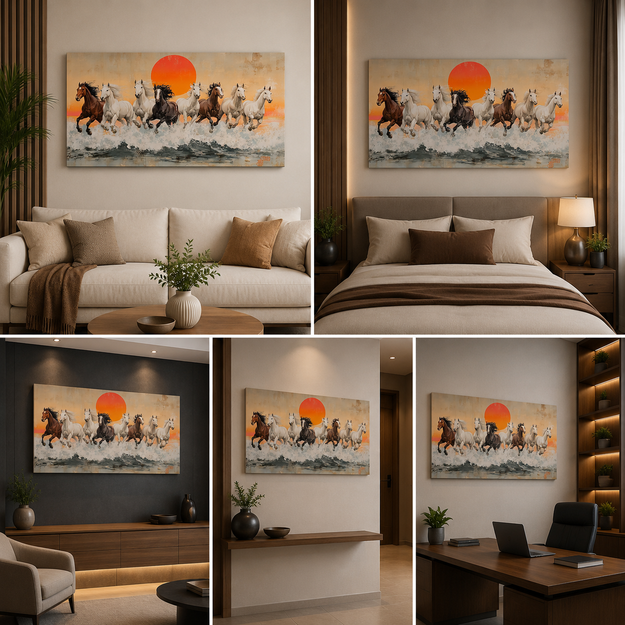 Running Horses Canvas Painting Frame Wall Decor for Living Room Sunset Horse Artwork
