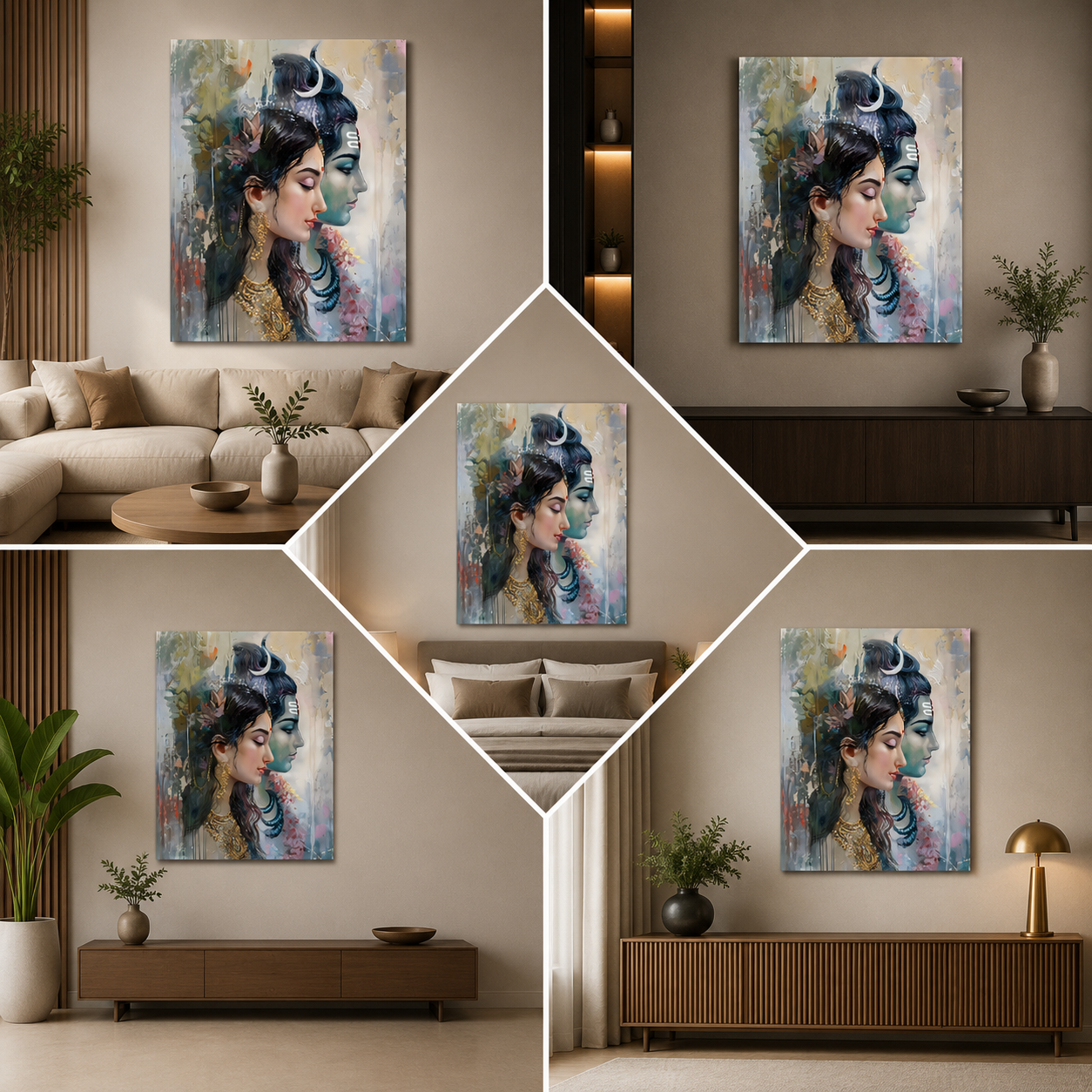 Shiv Parvati Canvas Painting Frame | Divine Couple Spiritual Wall Art for Living Room