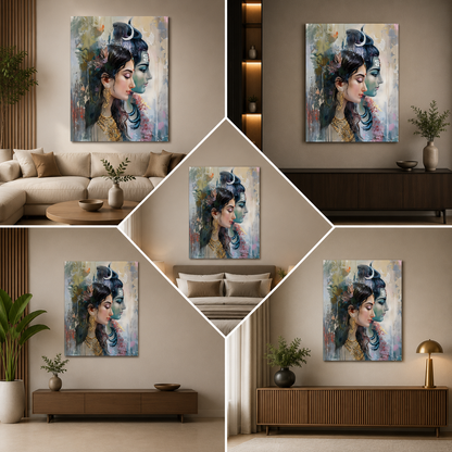 Shiv Parvati Canvas Painting Frame | Divine Couple Spiritual Wall Art for Living Room