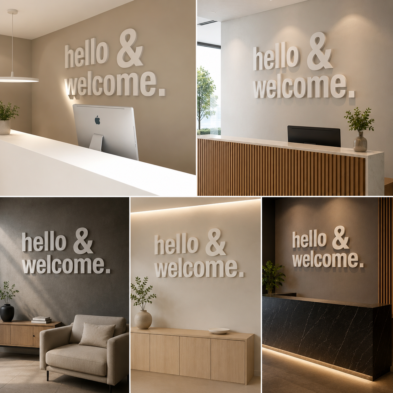 Hello & Welcome Wall Sign – Reception Area 3D Lettering | Modern Office Entrance Wall Decor