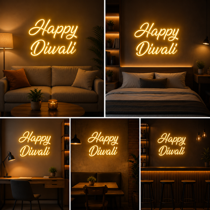 Happy Diwali Neon Sign Board | LED Custom Neon Light Festival Sign for Home, Party & Diwali Decoration