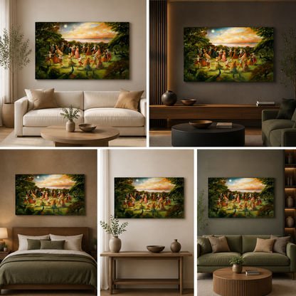 Krishna Raas Leela Canvas Painting Spiritual Wall Art for Living Room