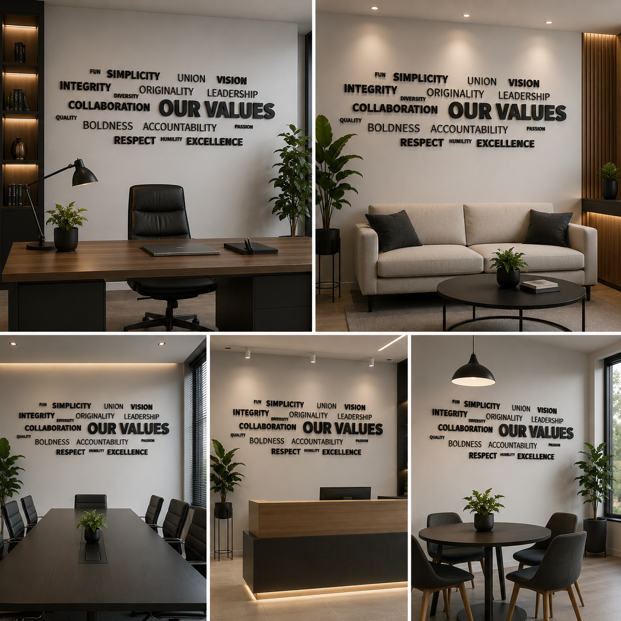 Our Values Corporate Wall Decor | Office Culture Typography Wall Art | Company Core Values Wall Sign
