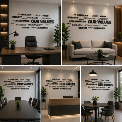 Our Values Corporate Wall Decor | Office Culture Typography Wall Art | Company Core Values Wall Sign
