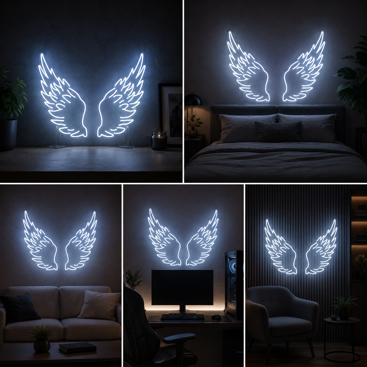 Angel Wings LED Neon Sign Board | Custom Neon Light Signs | Customised Neon Light Name Plate Aesthetic Wall Decor (36x36 Inches)