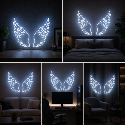 Angel Wings LED Neon Sign Board | Custom Neon Light Signs | Customised Neon Light Name Plate Aesthetic Wall Decor (36x36 Inches)