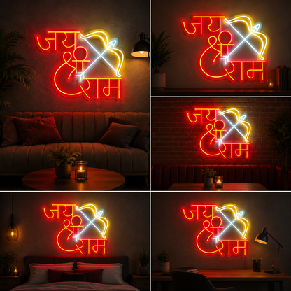 Jai Shree Ram Neon Sign Board | LED Religious Neon Light for Home & Temple Decor