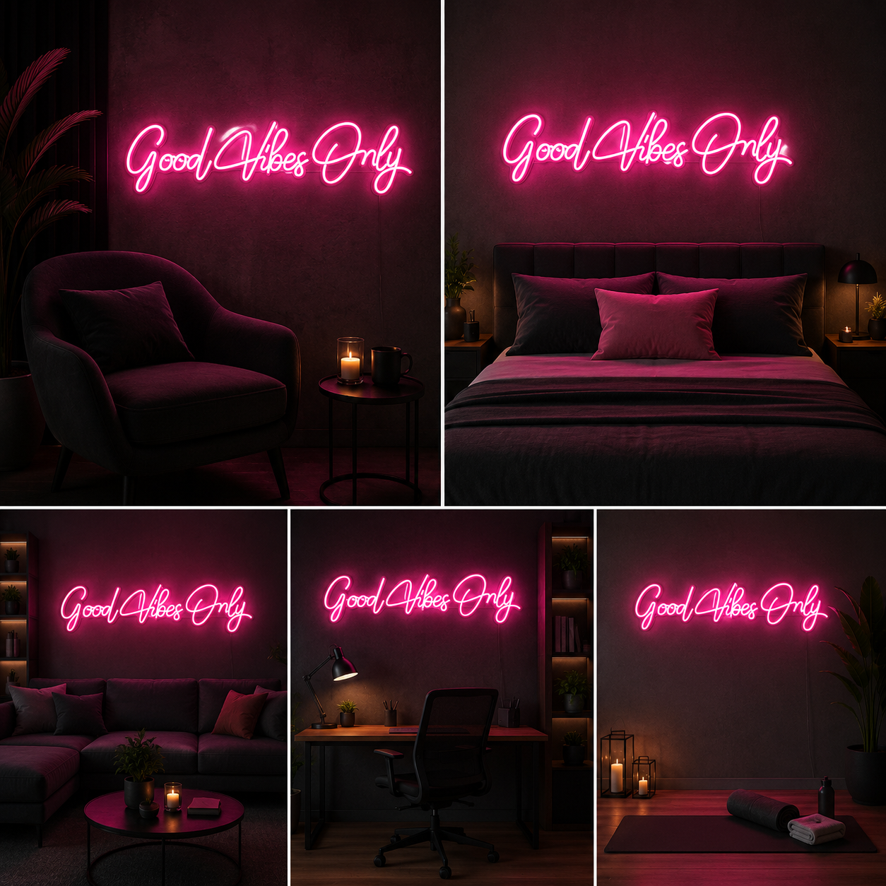 Good Vibes Only Neon Sign Board | Pink LED Custom Neon Light Sign for Bedroom, Cafe & Aesthetic Wall Decor
