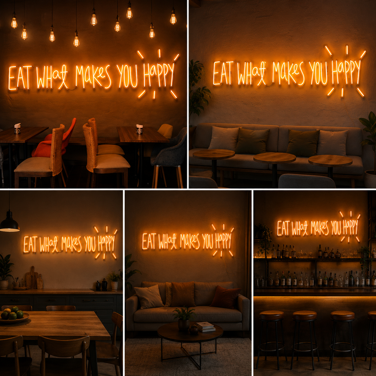 Eat What Makes You Happy LED Neon Wall Sign for Kitchen, Café and Restaurant Decor