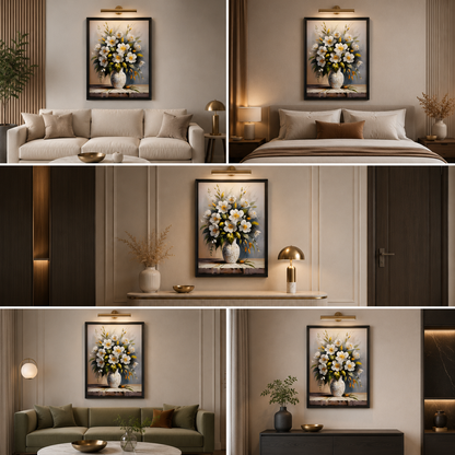 White Flower Painting Wall Frame for Living Room Wall Decor
