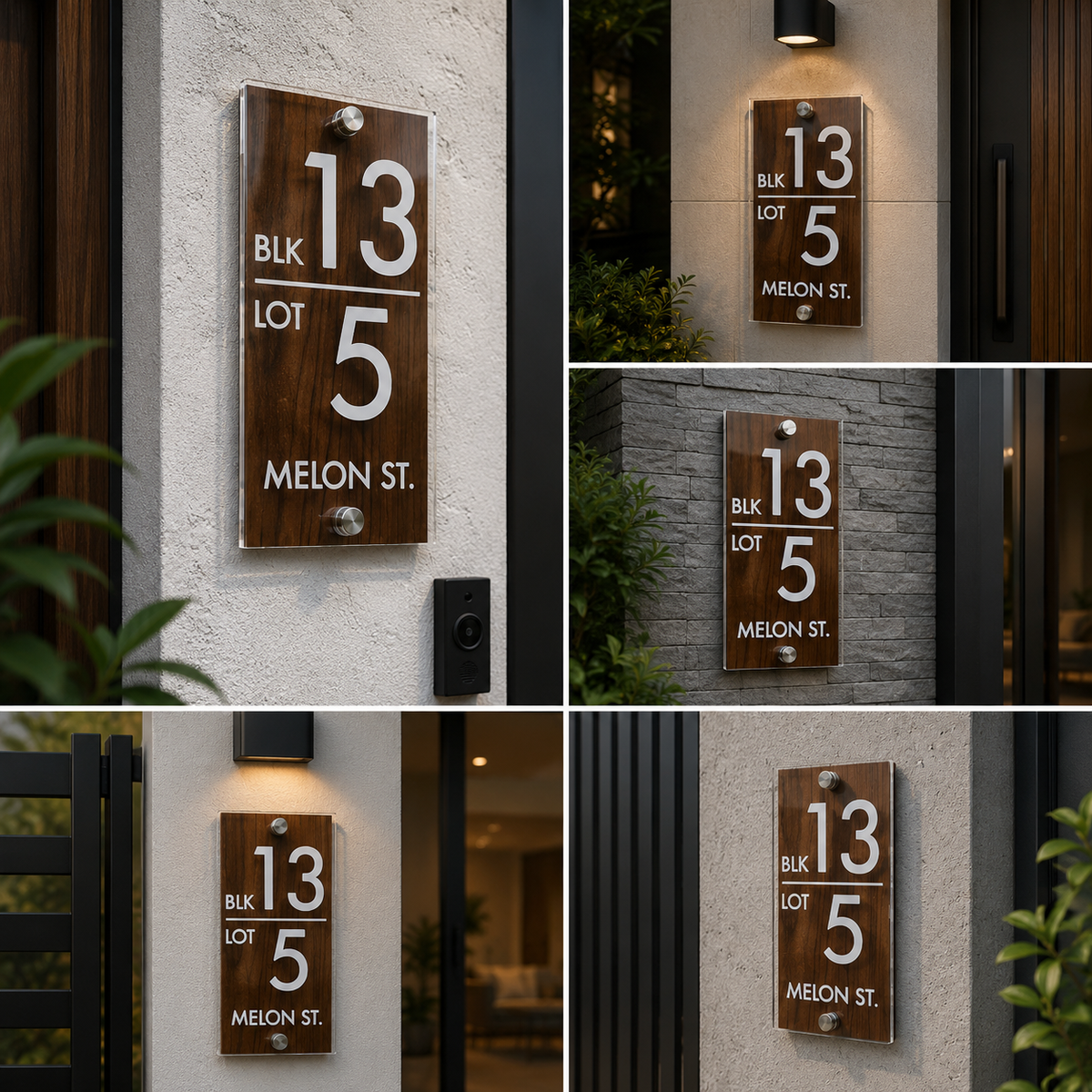 Premium Custom Acrylic Wood Finish House Number Address Plaque for Modern Home Entrance