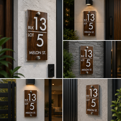 Premium Custom Acrylic Wood Finish House Number Address Plaque for Modern Home Entrance