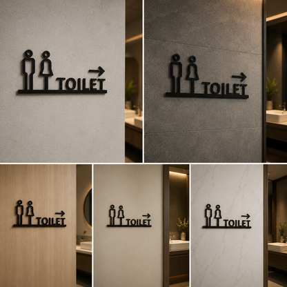 Modern Toilet Direction Sign | Minimalist Restroom Arrow Wall Plaque