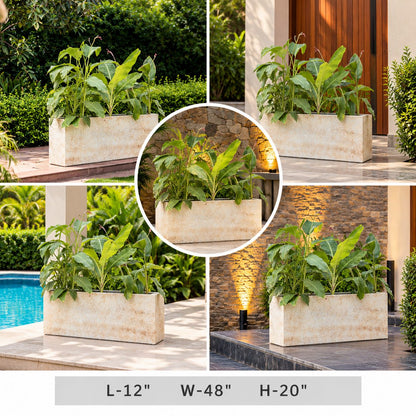 Modern Cream Rectangular Planter Pot for Indoor Outdoor Decor, Textured Garden Trough, 48x12x20 Inch