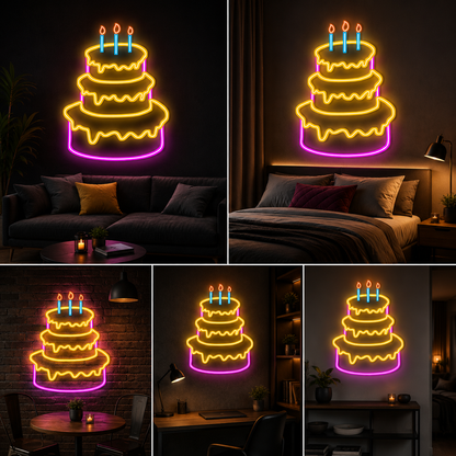 Birthday Cake Neon Sign Board | Neon Light Name Plate | Neon Name Light Customized (20 by 30 inches)