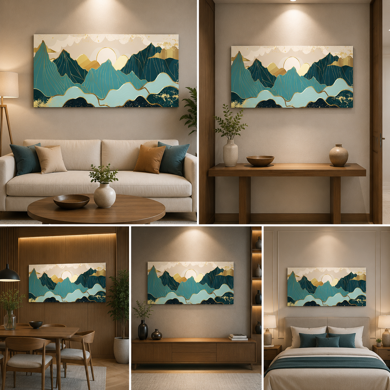 3D Golden Mountain Range Wall Frame for Living Room Decoration