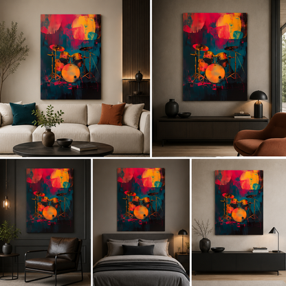 Abstract Drum Set Canvas Painting Frame – Modern Music Instrument Canvas Wall Art Painting Frame for Living Room Wall Decor