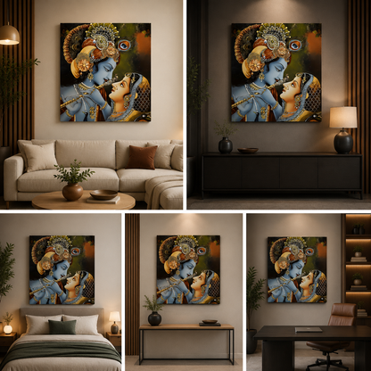 Radha Krishna Artistic Canvas Painting Frame Square Wall Decor for Living Room