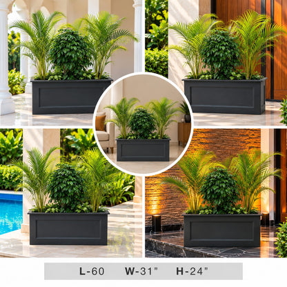 Large Charcoal Grey Rectangular Planter Box, 60 Inch Modern Decorative Garden Planter
