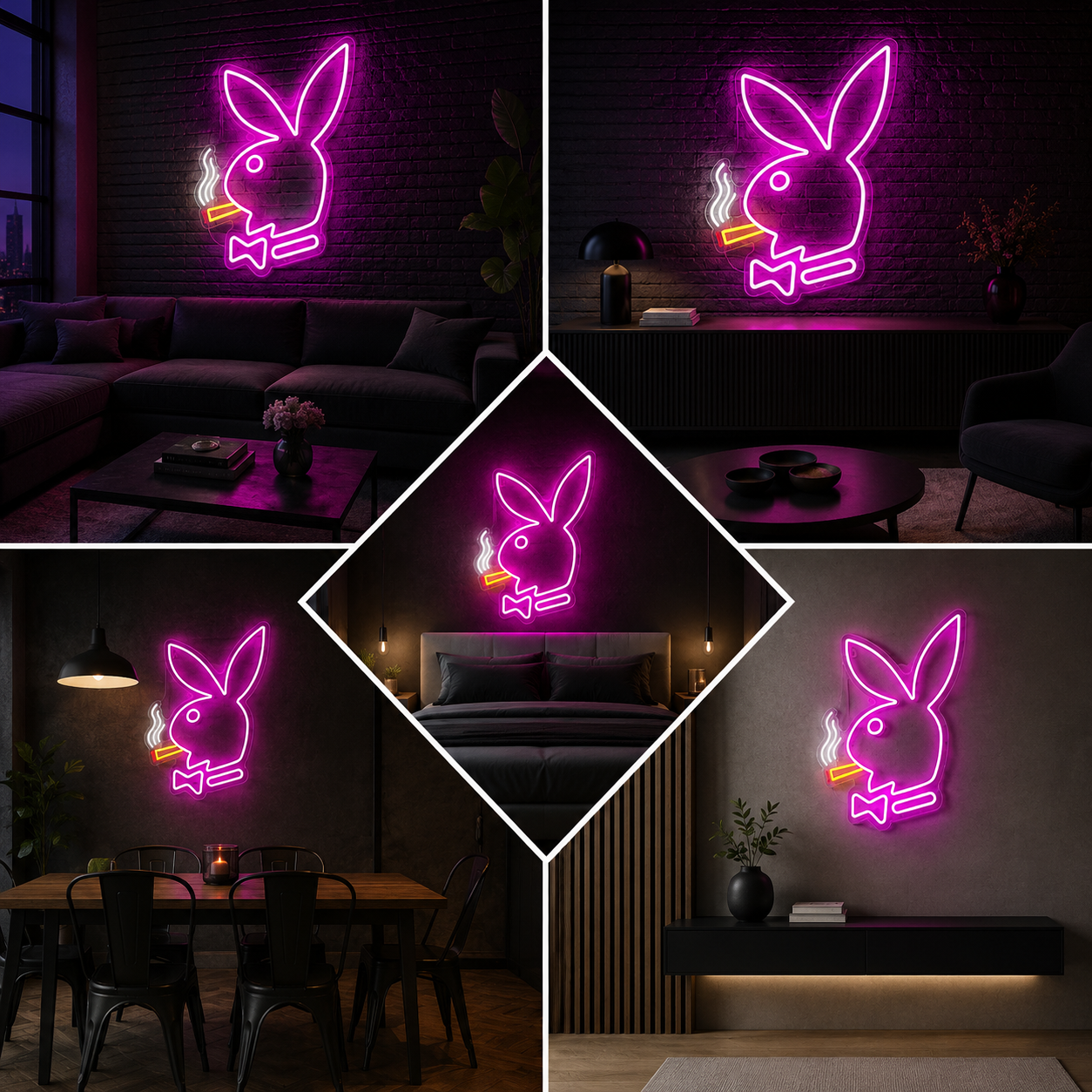 Playboy Bunny Neon Sign Board | Pink LED Custom Neon Light Bunny Sign for Bar, Bedroom & Aesthetic Wall Decor