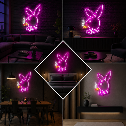 Playboy Bunny Neon Sign Board | Pink LED Custom Neon Light Bunny Sign for Bar, Bedroom & Aesthetic Wall Decor
