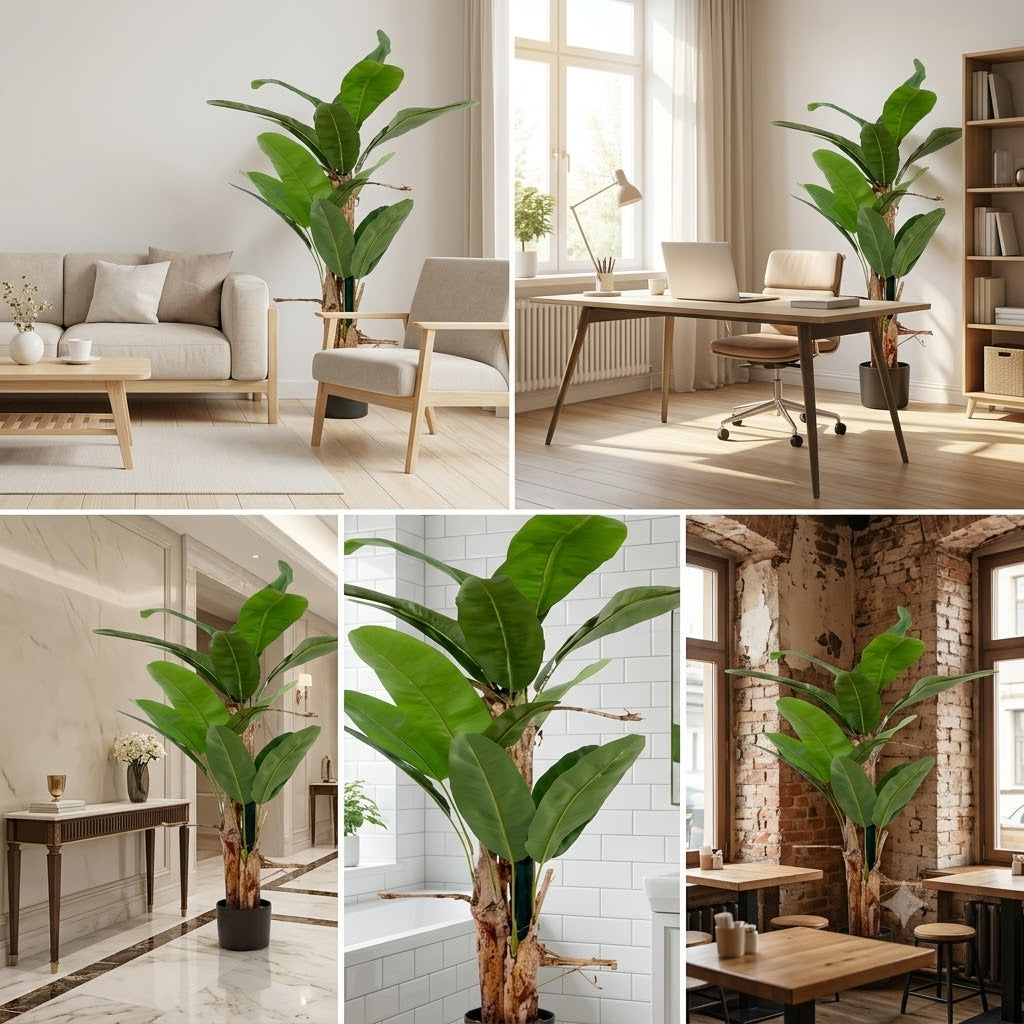 Real Touch Three Stem Artificial Banana 6 Ft Plant with Decorative Pot for Luxury Interiors