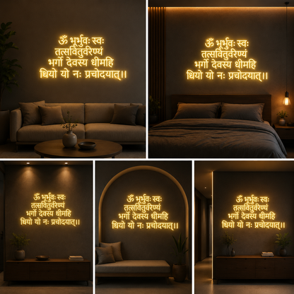 Gayatri Mantra Sanskrit Neon Sign Board LED Wall Light Big Size Spiritual Decor
