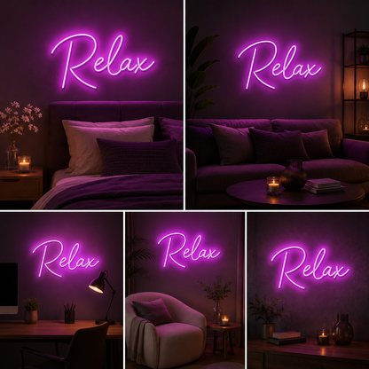 Relax Neon Sign Board | Custom Neon Light Signs | Customised Neon Light Name Plate Aesthetic Wall Decor