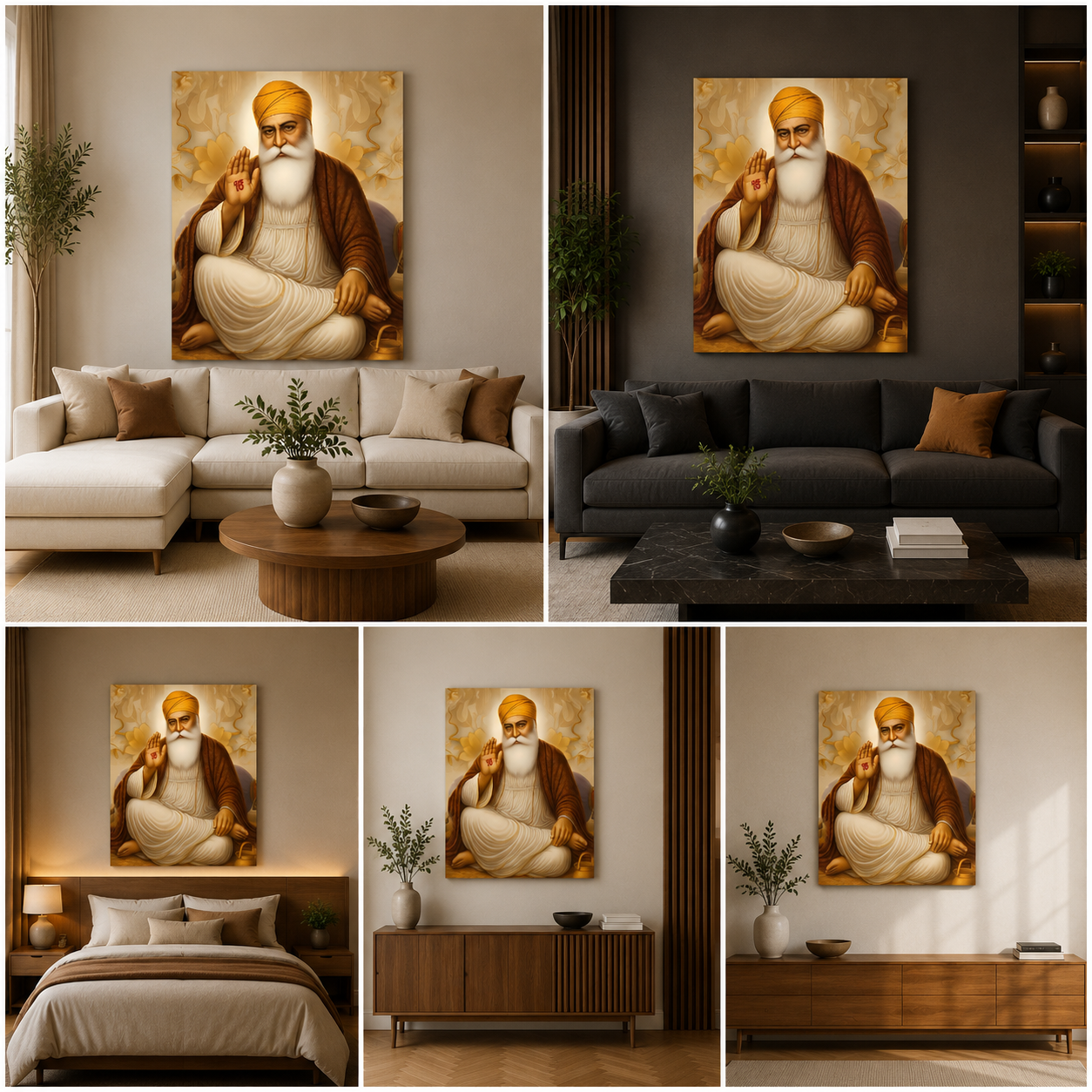 Guru Nanak Dev Ji Sitting Blessing Canvas Painting – Spiritual Sikh Wall Art Canvas Painting Frame for Living Room