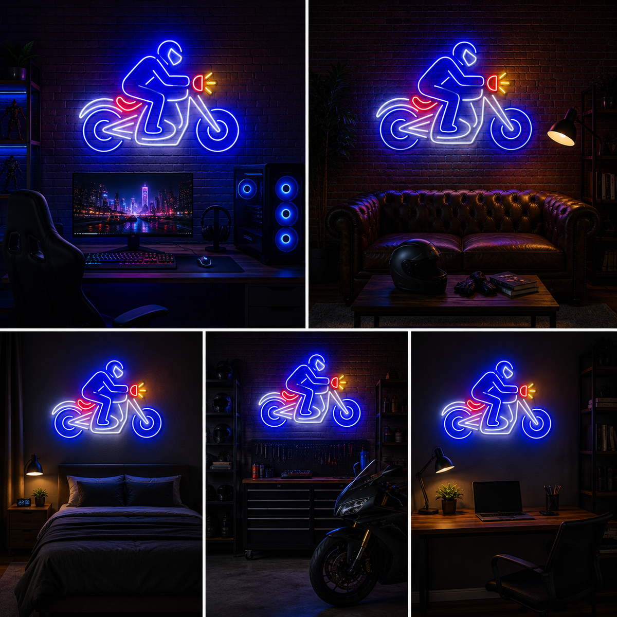 Blue Motorcycle Rider Neon Sign for Garage, Man Cave, Bedroom, Gym and Modern Decor