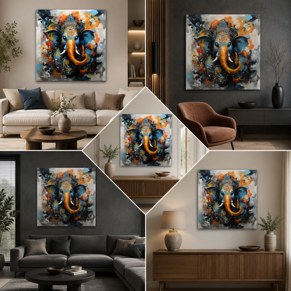 Modern Abstract Lord Ganesha Wall Painting | Artistic Spiritual Canvas Art for Home Decor